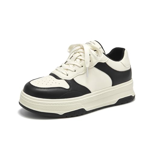 Image of BEAU TODAY Platform White Sneakers for Women,Leather Casual Tennis Shoes