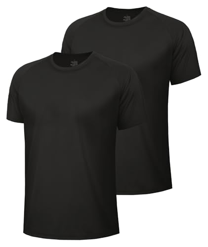 Image of BOOJO Workout Mens Shirts - Casual Black Quick Dry Moisture Wicking T-Shirts Crew Neck Short Sleeve for Gym Athletic Running
