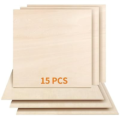 Dofiki 15 Pcs 3mm Baltic Birch Plywood 1/8" x11.8"x 11.8” Plywood Board for Laser Cutting Engraving Wood Burning DIY 300 x300 x3mm Birch Sheet