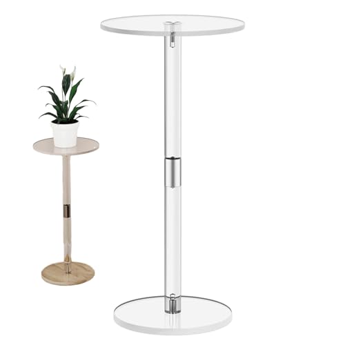 Mesa de bebidas acrílicas, mesa auxiliar redonda transparente de 21,3 x 10 pulgadas, mesa de acrílico transparente para sala de estar y espacios pequeños, aperitivos, teléfonos y café, mesa