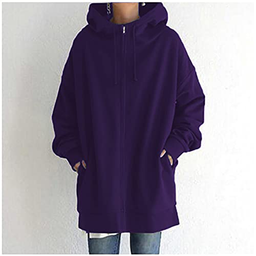 Cozy Long Fleece Sweatshirt Coat for Women in Oversized Purple - Perfect for Fall and Winter - Image 3