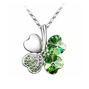 Outletissimo collier pendentif trèfle à 4 feuilles porte-bonheur Swarovski Elements vert