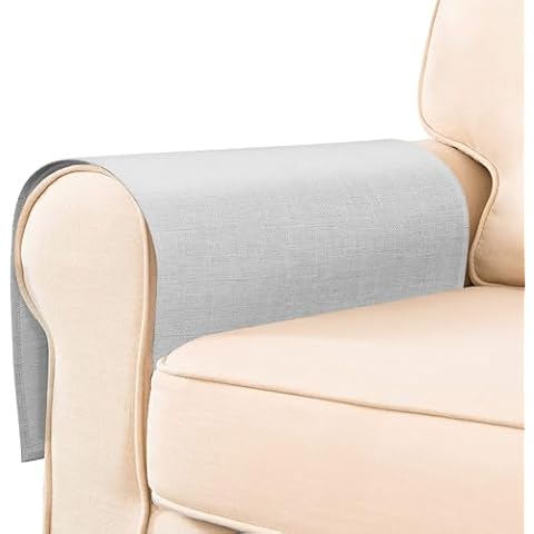 Guken Armrest Covers for Arms, Sofa Arm Covers for Living Room Loveseat Sofa Couch Recliner Armchair Slipcover Sofa Arm Protector for Pets, Set of 2 Textured Linen Woven Look Flat Edge, Silver Grey Cover