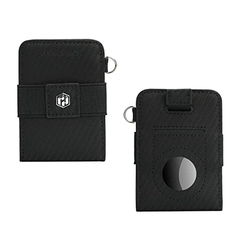 Hayvenhurst AirTag Wallet Holder - Minimalist Slim Front Pocket Wallet - Air Tag Genuine Leather Cash Credit Card Sleeve Wallet GPS Tracker (Black)