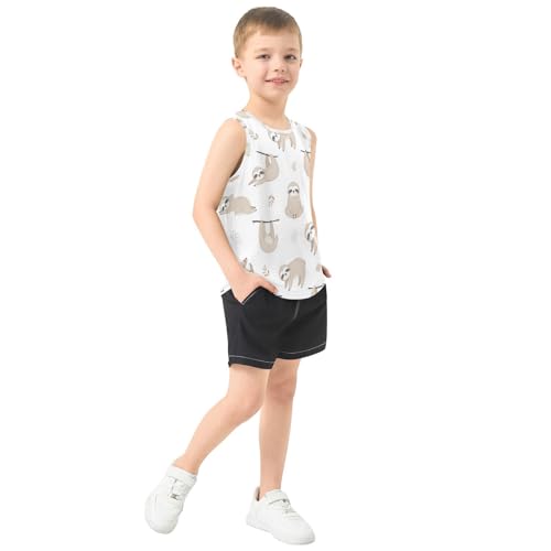 J JOYSAY Cartoon Sloth White Boys Tank Top Sleeveless Muscle Shirts Quick Dry Active Sport Workout Kids T-Shirts 3-15T4