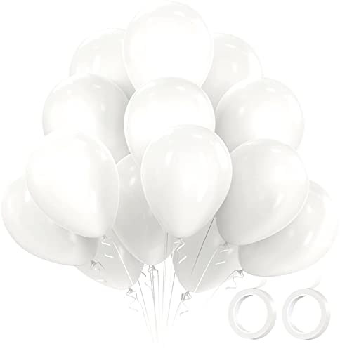 GUO-YING Ballon Blanc 60Pcs12 Pouces Anniversaire Ballons Ballons de FêTe Ballons de Mariage, Pour Mariage FêTe D'Anniversaire DéCorations (Blanc) Cover