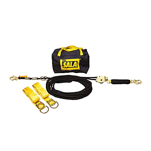 Image of 3M DBI-SALA Sayfline 7600505 Horizontal Lifeline System, 50-Foot Kernmantle Rope with Tensioner, Energy Absorber, Two 6-Foot Tie-Off Adaptors, Carrying Bag, Black