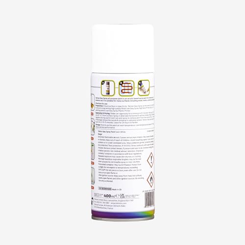Image of Tetrion Easy Spray Paint - Satin White 400ml - All-Purpose Fast Drying Acrylic Spray for Wood, Metal, Plastic, Ceramic & More, Smooth Base Coat - Indoor & Outdoor Use, 13.5 Oz