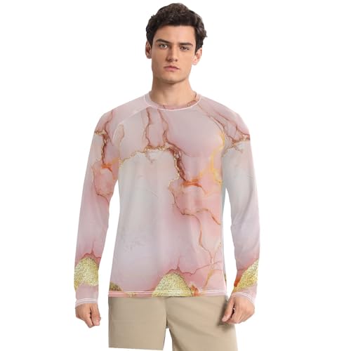 Marble Blush White Sun Protection SPF Rash Guard Shirt Slim fit Loose Mens Sun Shirts Protection Long Sleeve Summer