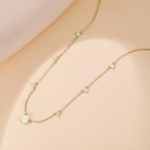 Mameloly 14K Gold Plated Station Necklaces for Women Dainty Tiny CZ Opal Necklace Pendant for Her3