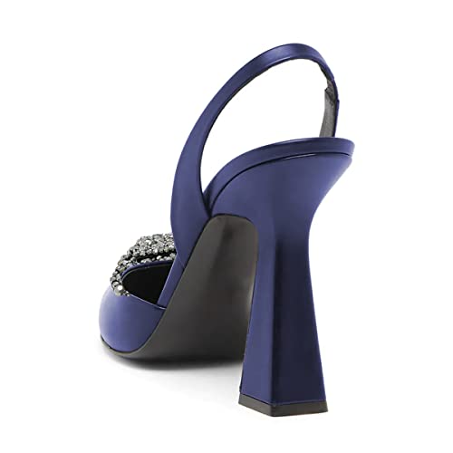 FYS Women Pretty Elegant Slip on Pointed Toe Slingback Sandals D'Orsay Pumps Butterfly Crystal Rhinestones Chunky High Heel Slide Shoes Dress Wedding Prom Shoes Size 4-15 US3