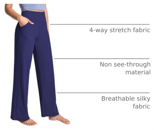Image of BUBBLELIME Women High Waist Wide Legs Yoga Pants Loose Sweatpants Pockets | 29 inch /31 inch /33 inch /35 inch /37 inchInseam,2 Styles / Dress /Basic,Lounge,Comfy,Stretch Casual Work