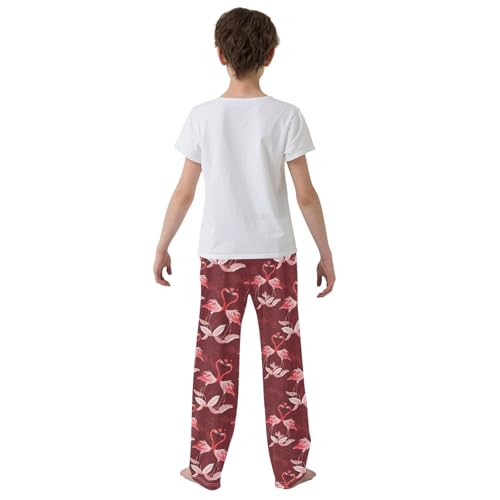 Flamingo with Love Flowers Boys Long Pants Soft Trousers Elastic Waist Kids Lounge Bottoms with Pockets S-XL3