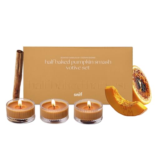 Half Baked Pumpkin Smash Scented Votive Candles by Snif, Festive Fall Candle, 100% Cotton Fiber Wicks, Soy Wax Blend, Non-Toxic, Vegan