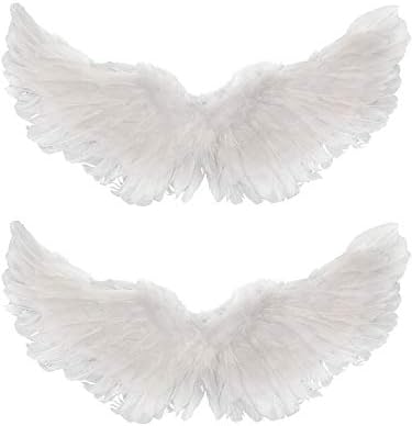2 Pcs Angel Feather Floating Wings Halloween Costume with Elastic Straps Gift for DIY Women Adult Cosplay Wedding Games(23.62 x 15.75 Inch,White)