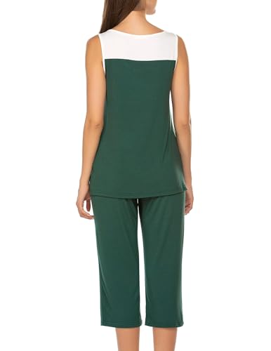 Image of Ekouaer Capri Pajama Sets for Women 2 Piece Soft Cute Pjs Round Neck Sleeveless Lounge Set for Summer Sleepwear S-XXXL