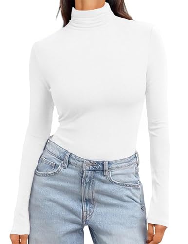 Ekouaer Women's Turtleneck Long Sleeve Shirts Slim Fit Thermal Underwear Tops Lightweight Pullover Tees