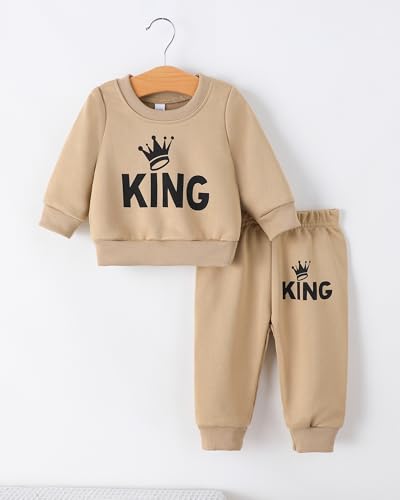 Jecson Baby Boy Fall Clothes: Warm & Soft Infant Outfits Set KING Print Sweatshirt & Jogger Pant 2Pcs Cute Daywear 3-24M3