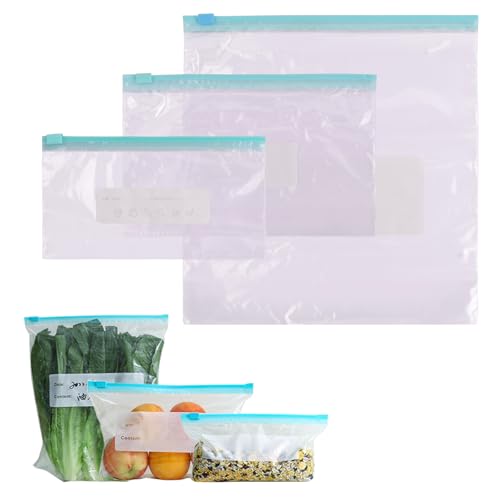 Anseom Lot de 45 Sacs de Congélation Réutilisables Sacs de Rangement Avec Fermeture éClair Sacs Hermétiques Sachet Conservation Alimentaire Peva pour Conservation Légumes Fruits Viande et Pain