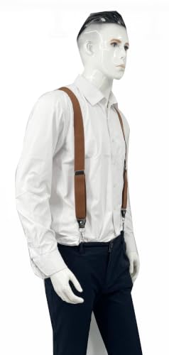 Image of Mens Suspenders with 3 Swivel Hooks Belt Loops 1.4 Inch Wide Heavy Duty Adjustable Braces