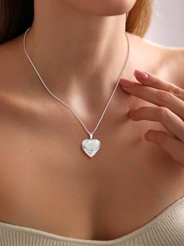 U7 Blooming Flower Locket Necklace Women Gift Grandma Necklaces Platinum Plated Vintage Heart Shape Photo Lockets Pendant