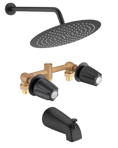 12' Rainfall Shower Faucet& Bathtub 2 Handle Knob Tub & Shower Rough-In Valve, Included Rough-in...