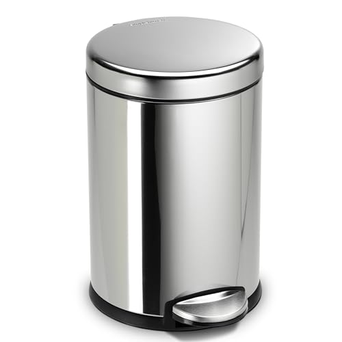 simplehuman 4.5 Liter / 1.2 Gallon Round Bathroom Step Trash Can, Polished Stainless Steel