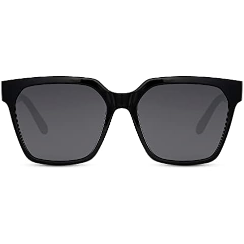 Cheapass Sunglasses Classic Squared Butterfly with Dark Lenses and Shiny Black Frame Perfect Shape for Women UV400 protection 100% Recycled Cover