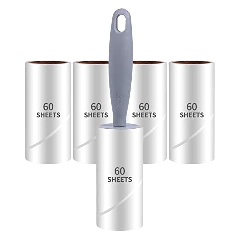Lint Rollers,5 Refills with 1 Handle,HCSSZ 300 Sheets Pet Hair Remover for Cat Dog Fur Dust Dandruff from Clothes Car Furniture Bed Carpet Sofa Cover
