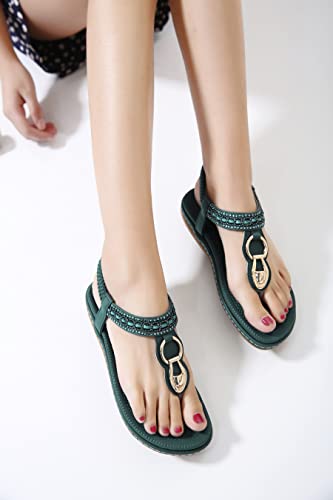 Image of SHIBEVER Flat Sandals for Women Dressy: Comfortable Thong Slip On Sandal | Elastic Ankle Strap Bohemian Women's Flats Shoes - Summer Comfort Flip Flops Open Toe Orthopedic for Walking Casual