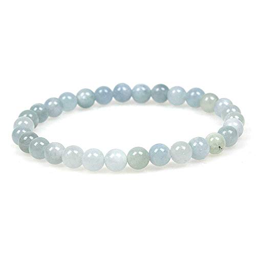MJDCB Pulsera Aguamarina Natural de 6 mm, Pulsera Cuentas de Piedra Amuleto de La Suerte y Protección
