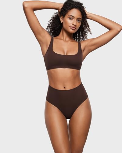 Image of INLYRIC Women's Inbarely Soft Thong - High Waisted Tagless Smooth Stretch Underwear Ultra-soft No Show Panties 3 Pack