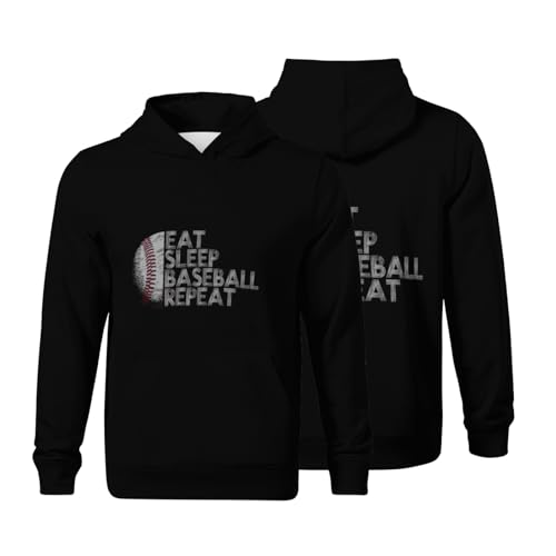 Kids Retro Eat Sleep Baseball Repeat Baseball Player Funny Baseball Boys Girls Lightweight Kangaroo Pocket Hoodies