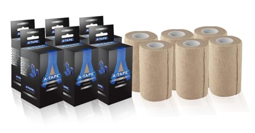 Image of A-Tape Breathable Self Adhesive Cohesive Bandage for Humans & Pets (Dogs, Cats, Birds) -Sports, Wrap, Athletic, Non Woven First Aid Medical, Wrist, Swelling (10 cm X 4.5 mtr) (Pack Of 6, Beige)