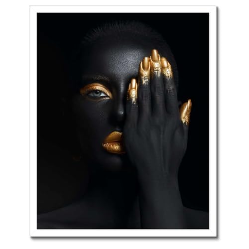 Poster cadre noir Le visage sous la main d'or H8895M pour habiller un mur vide sans effort