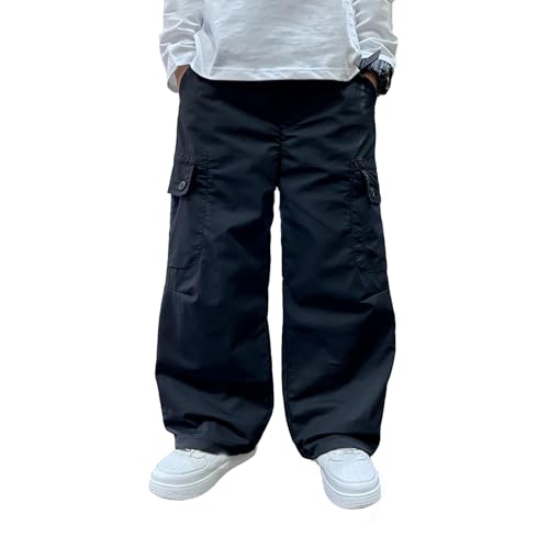 Boys Summer Casual Cargo Pants Loose Fit Activewear Sweatpants Comfortable Kids Trousers for (Black, 11-12 Years)