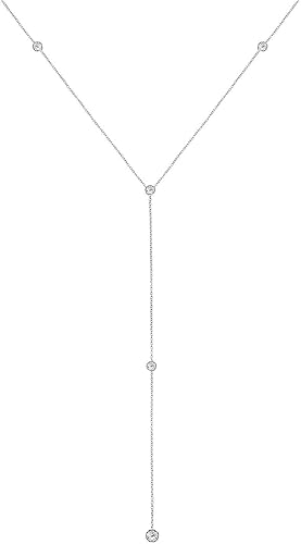 Miniatura 2 de 14K White Gold Lariat Necklace With Y-Style Round Cubic Zirconia 16 Inches
