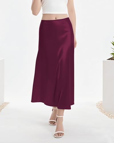 Urban CoCo Women's Flowy A Line Satin Midi Skirts Elegant High Waisted Long Skirt2
