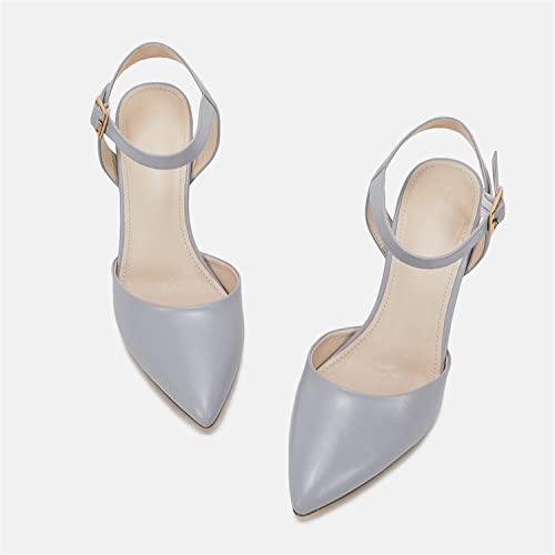 Fttpdeaus Women's Stilettos Heels Pump Sandals Backless Ankle Strap Closed Toe Heels Grey #TOP4