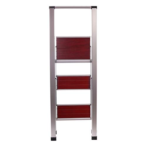 3.85' Brushed Aluminum/Wood Lightweight 3-Step Ladder - Thumbnail 3
