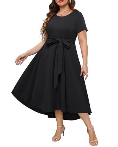 Holipick Women's Plus Size High Low Dress Wedding Guest Semi Formal Short Sleeves Long Cocktail Dresses with Pockets4