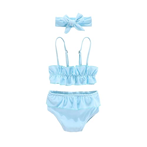 Image of Amberetech Baby Girls 2pcs Tankini Swimming Suit Solid Color Bikini Bathing Suit