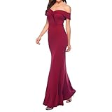 Vestido formal para mujer, con hombros descubiertos, largo hasta el suelo, vestido de cóctel de noche, elegante vestido largo con cremallera, rojo vino, L