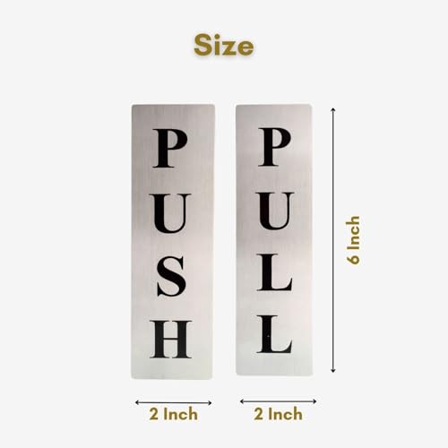 Image of Push Pull Metal Sign Stickers - Self Adhesive Stainless Steel Finish - For Glass, Wooden Doors, Office, Hospital, Mall Gate - Sticker Combo (Silver