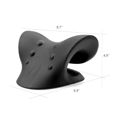 RESTCLOUD Neck and Shoulder Relaxer, Cervical Traction Device for TMJ Pain Relief and Cervical Spine Alignment, Chiropractic Pillow Neck Stretcher (Black, Foam pack of 1)