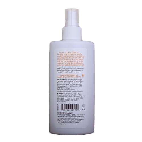 Image of Palmer's for Pets Hot Spot and Itch Relief Spray for Dogs with Cocoa Butter - Conditioning No-Rinse Skin Allergy Relief Mist with Vitamin E, Fragrance Free Formula, 8 Fl Oz