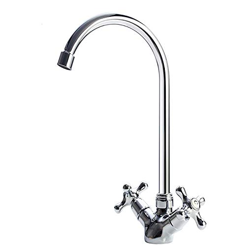 Mitigeur pivotant pour cuisine en chrome poli avec raccordement eau chaude et froide sur pont