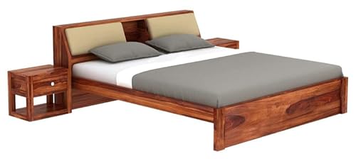 Image of STRATA FURNITURE Sheesham Wood King Size Double Bed Without Storage | Wooden Palang Cot for Bedroom Living Room Furniture (Honey Finish)