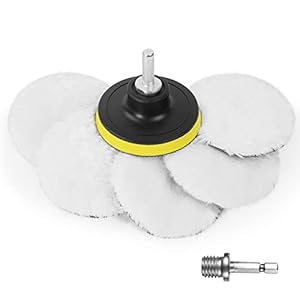 URAQT Wool Polishing Pad, 5 delig 80mm Polijstschijf met 2 Boorstangconnectoren(Rond en Zeshoekig) en 1 Zuignappen, Polijstset voor M10 Booradapter Auto Polijstmachine