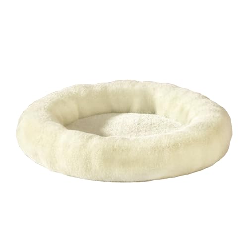 Round Plush Pet Bed for Cats and Dogs, 18.1 Inch Thickened Warm Fluffy Calming Donut Bed, Soft Comfortable Washable Winter Mat f